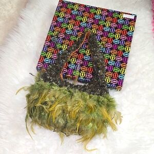 Michel Angelo Feathered Beaded Bag Green Feathered‎ Handbag